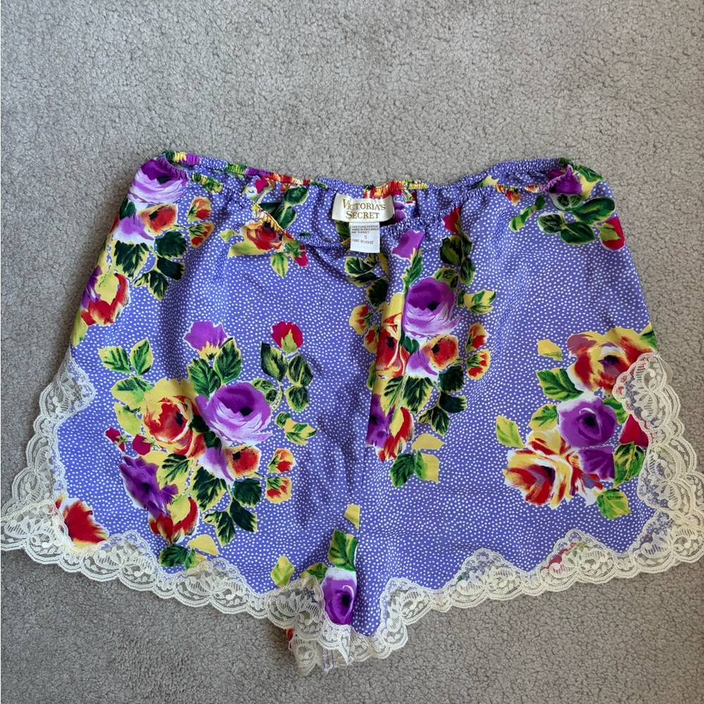 Vintage Gold Label Silky Victorias Secret Novelty Floral Pajama Boxer Shorts